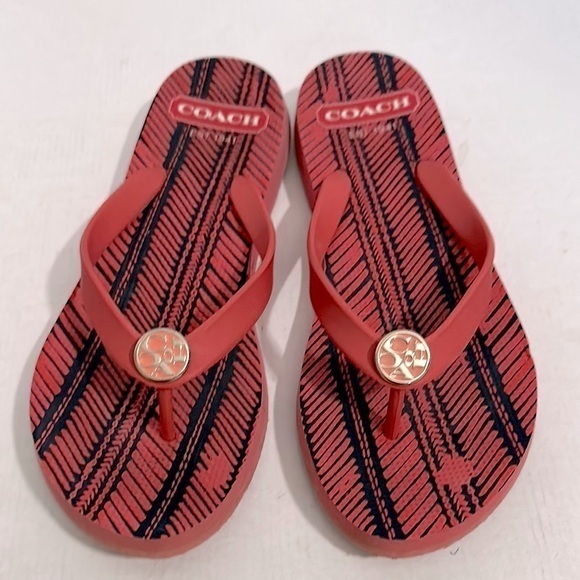 Coach Red Flip Flops with Gold Accents - Picture 1 of 7